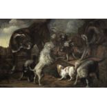 Attributed to Jacques Grief de Claeuw (Dordrecht 1620-circa 1676 ?) Spaniels and other dogs in a ...
