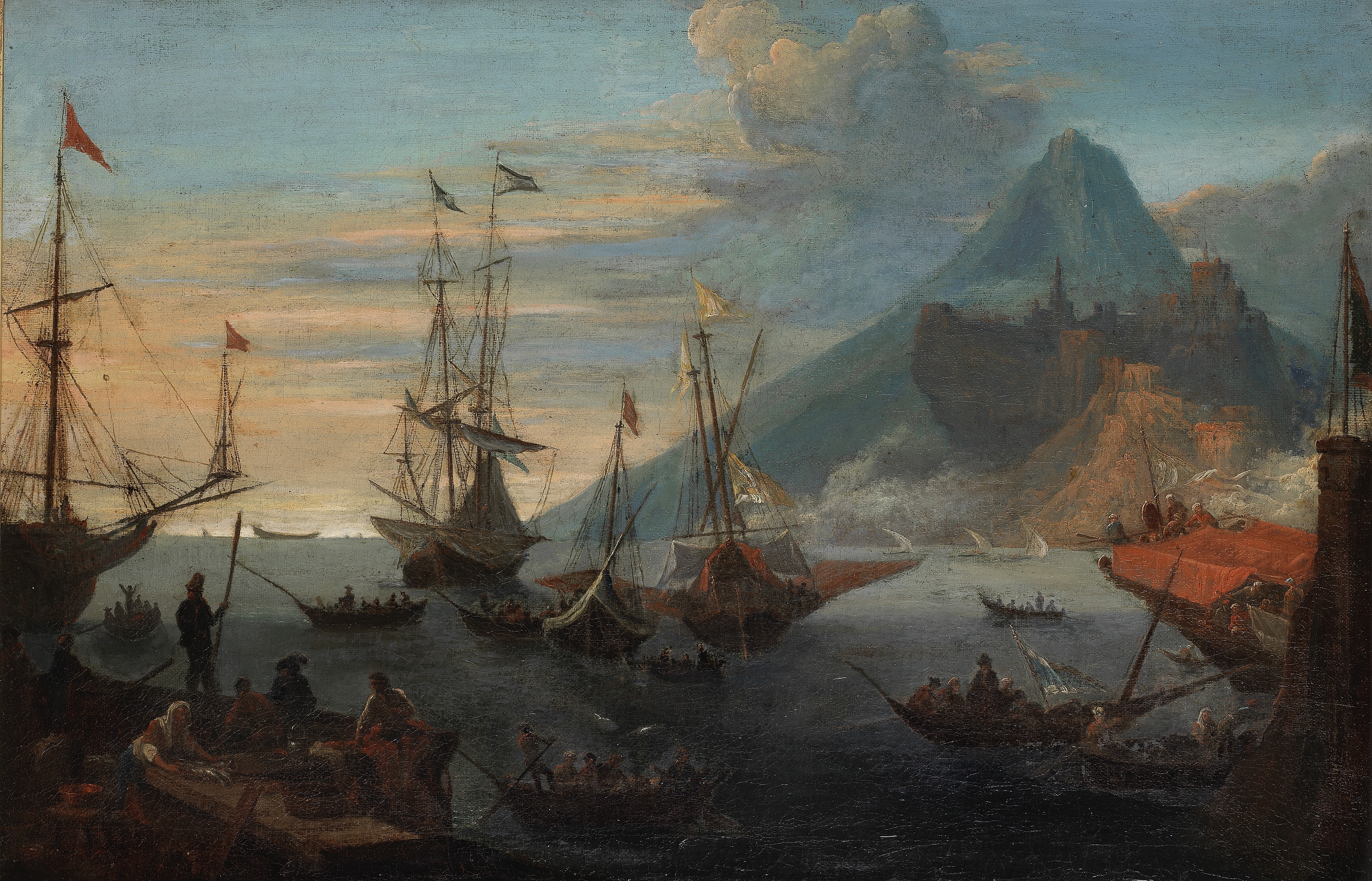 Circle of Hendrick van Minderhout (Rotterdam 1632-1696 Antwerp) A Mediterranean port scene with a...