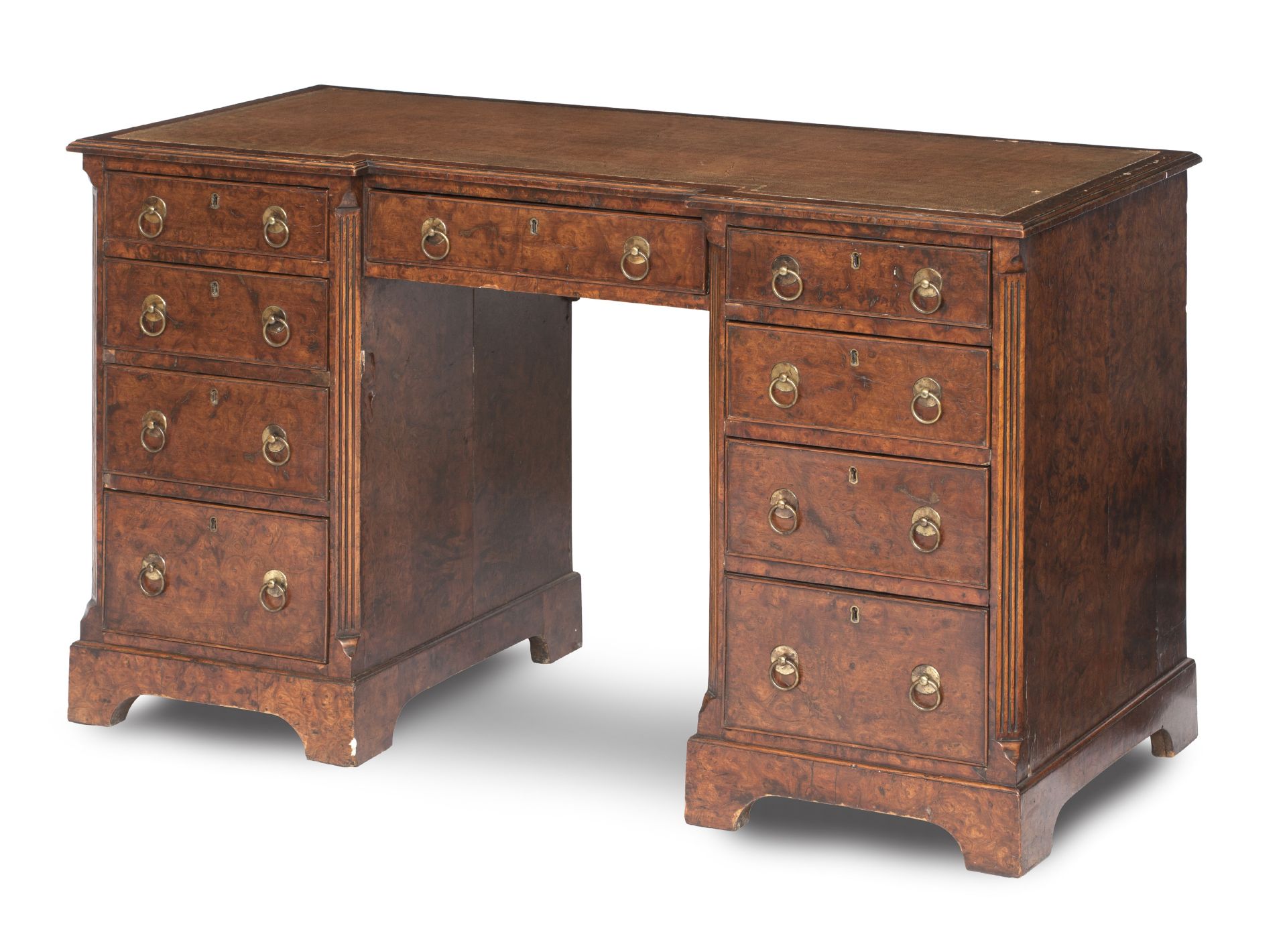 A Victorian burr-walnut and walnut pedestal desk