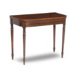 A George III mahogany and tulip wood banded D- shaped card table