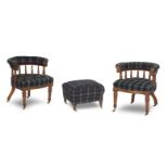 A pair of Victorian oak horseshoe shaped library armchairs (3)