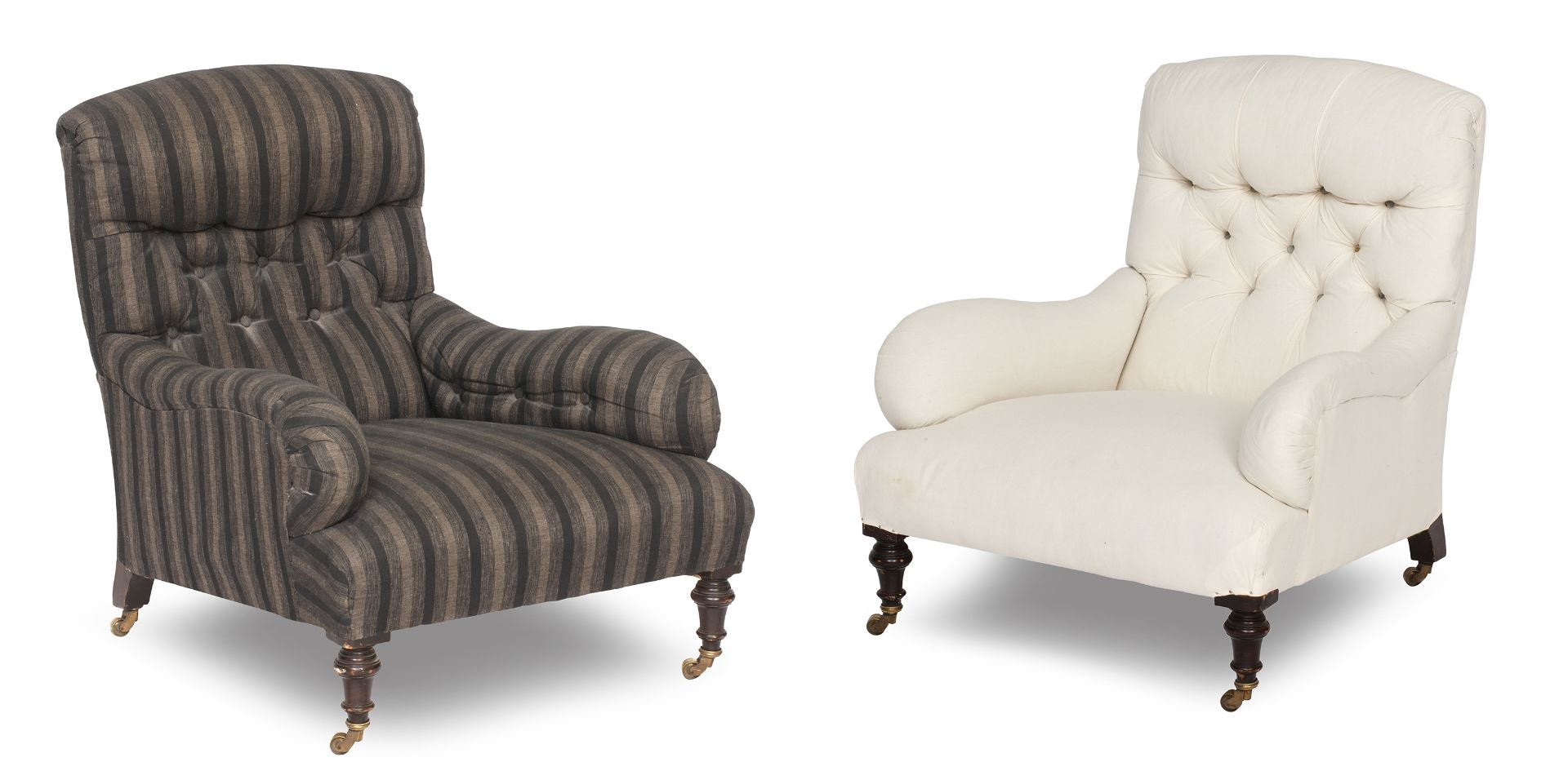 A near pair of early 20th century easy armchairs In the manner of Howard & Sons (2)