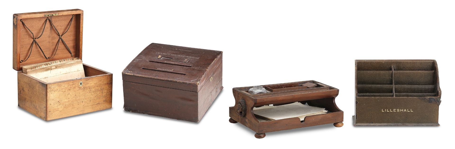 A group of four letter writing boxes and stands (5)