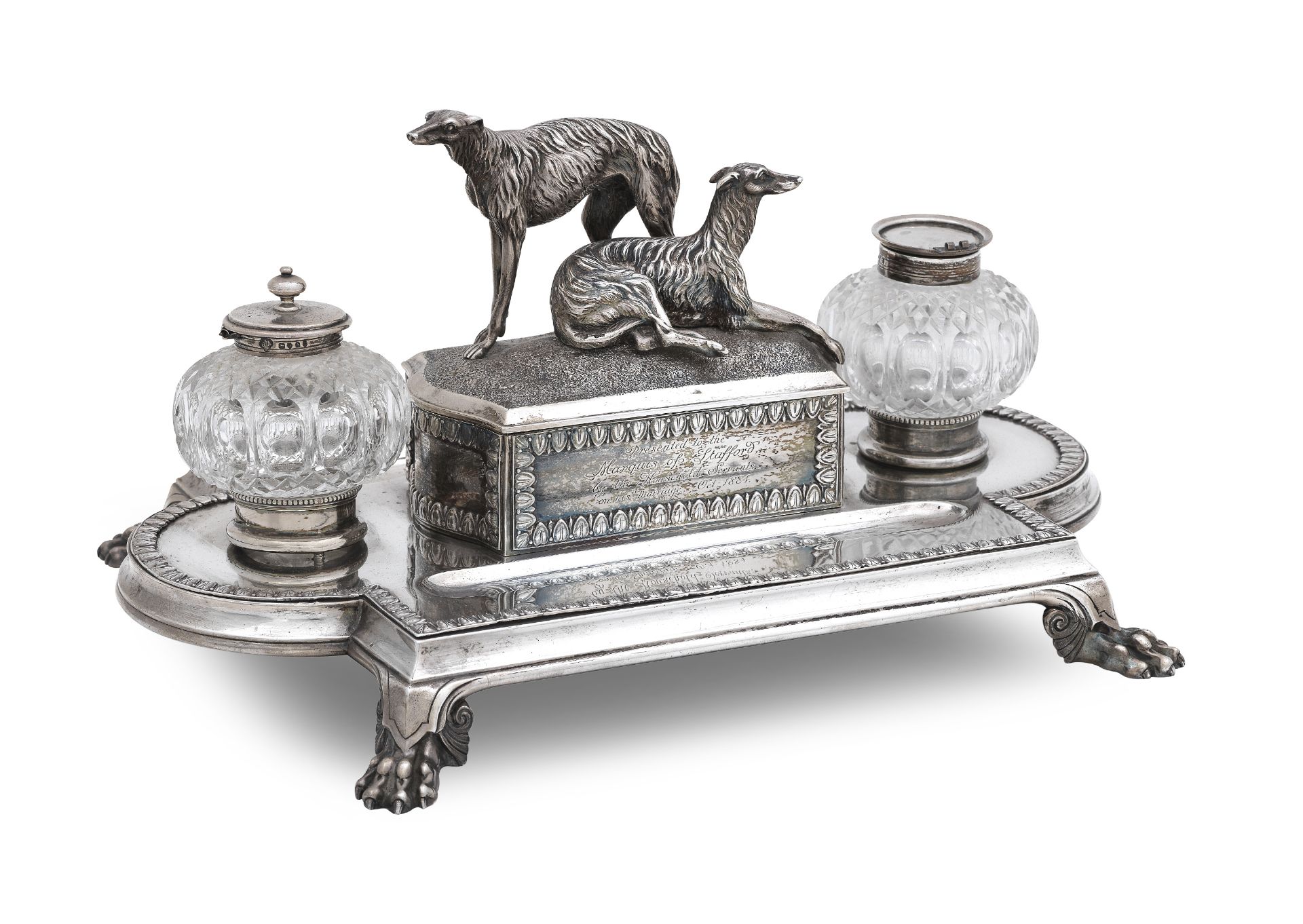 A Victorian shaped rectangular silver deskstand by George Angell, London 1876