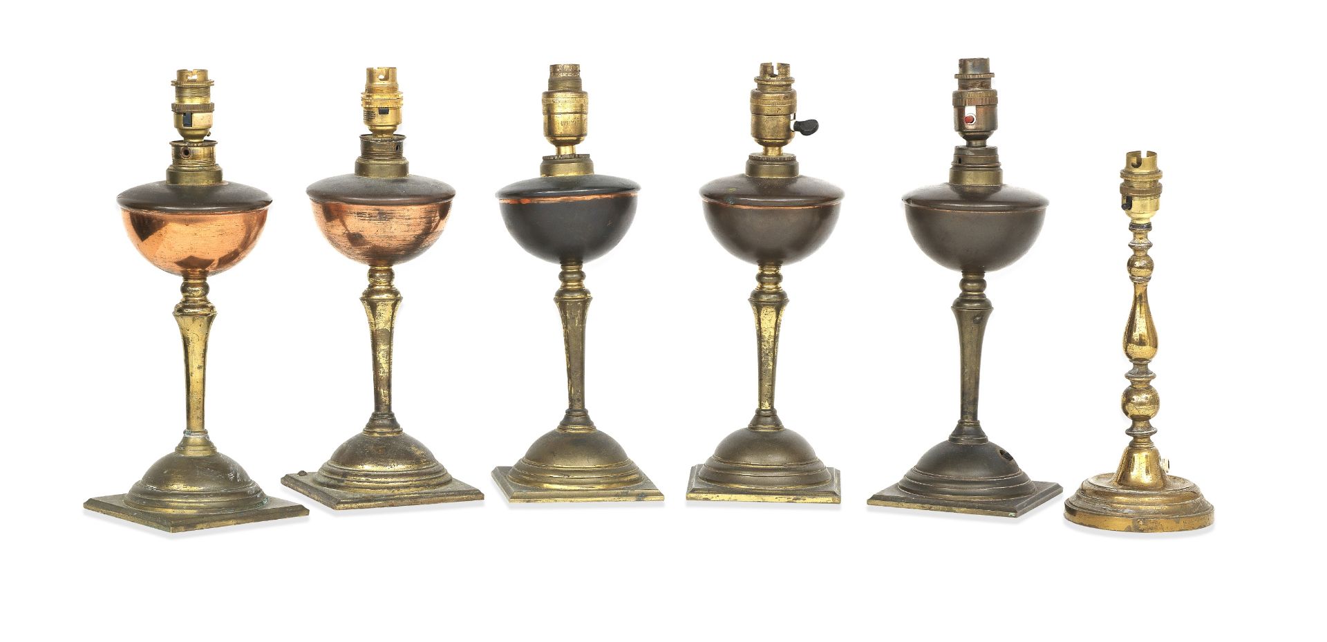 Five small brass table lamps (5)