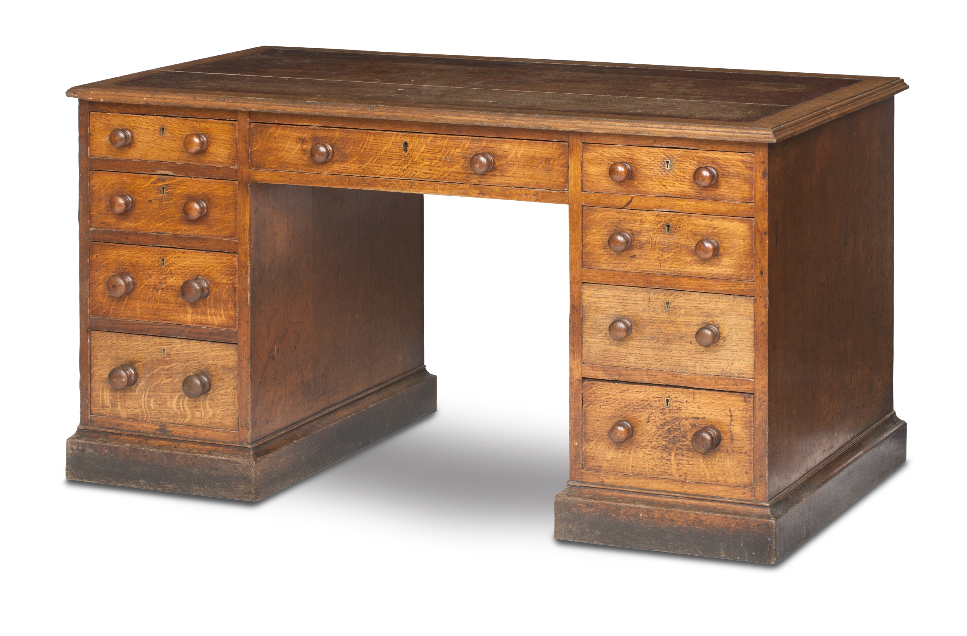A Victorian oak pedestal desk (2)