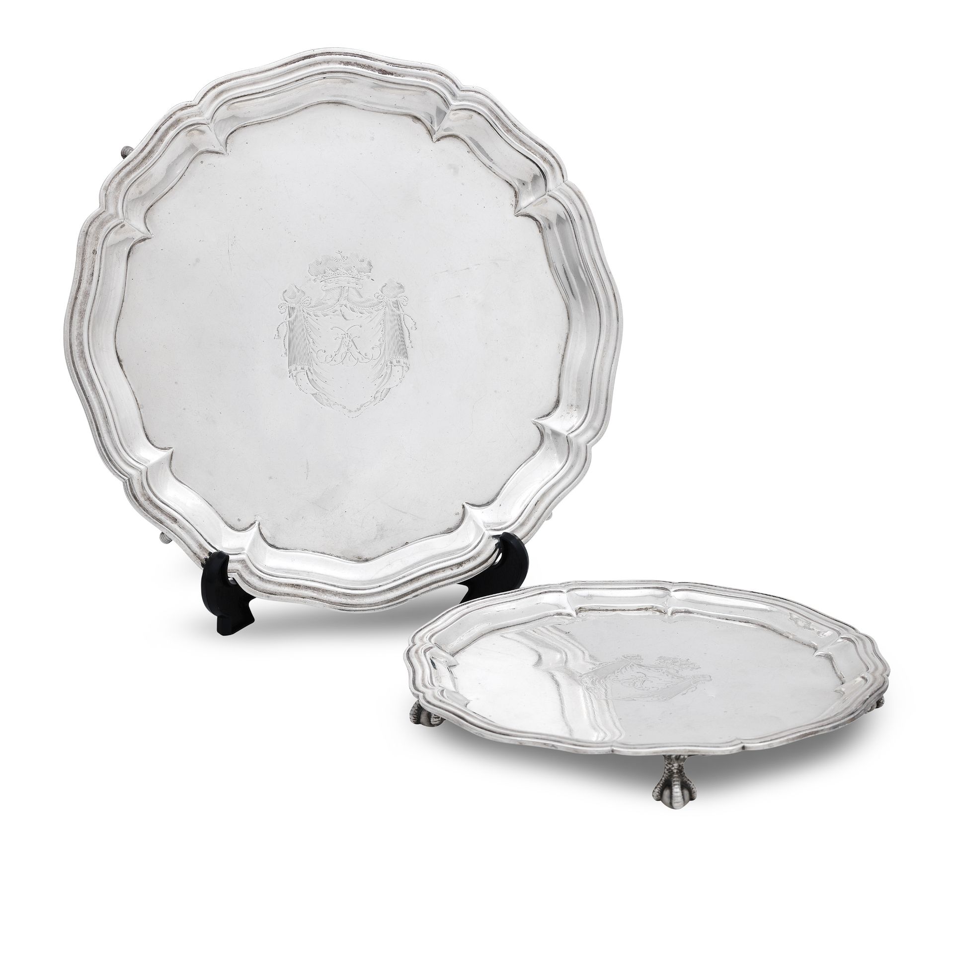 A William IV silver salver and another ensuite by W. Burwash, London 1833 (2)