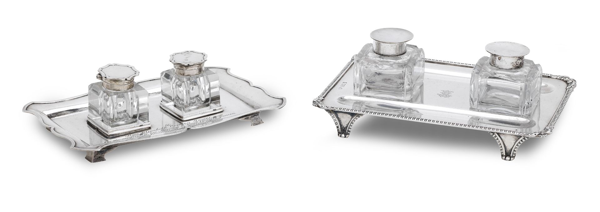 A rectangular silver inkstand by Goldsmiths and Silversmiths Company Ltd, London 1902 (2)