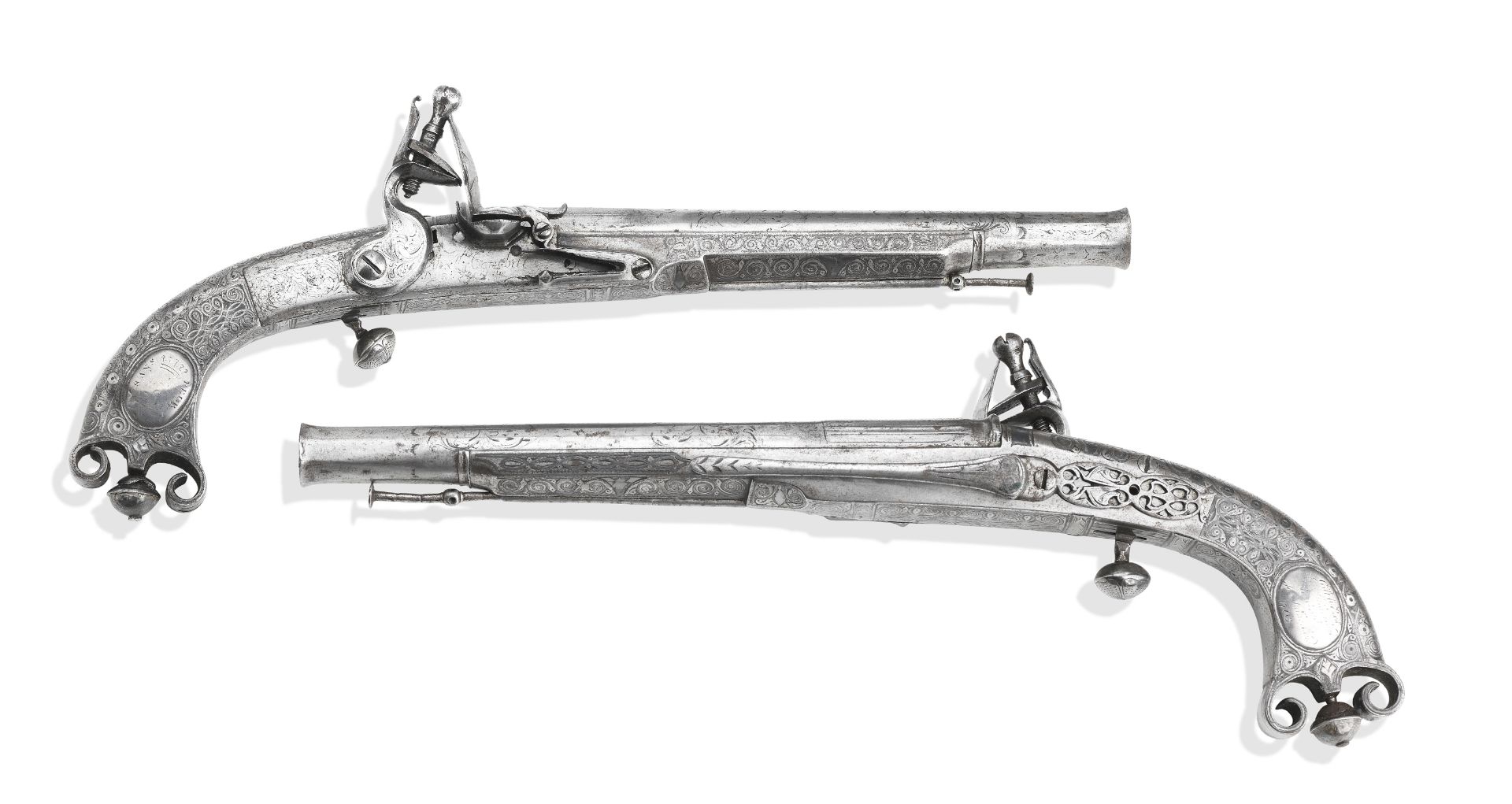 A Rare Pair Of Scottish All-Metal Flintlock Belt Pistols Gifted By William Gorden, 18th Earl Of S...
