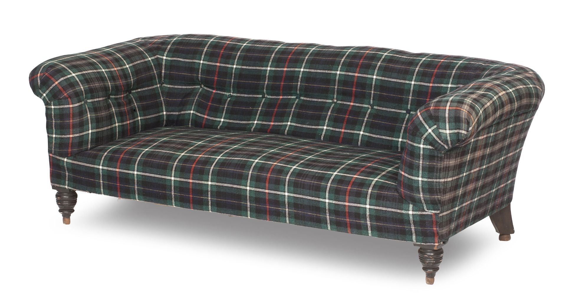 A late 19th/ early 20th century tartan upholstered chesterfield sofa