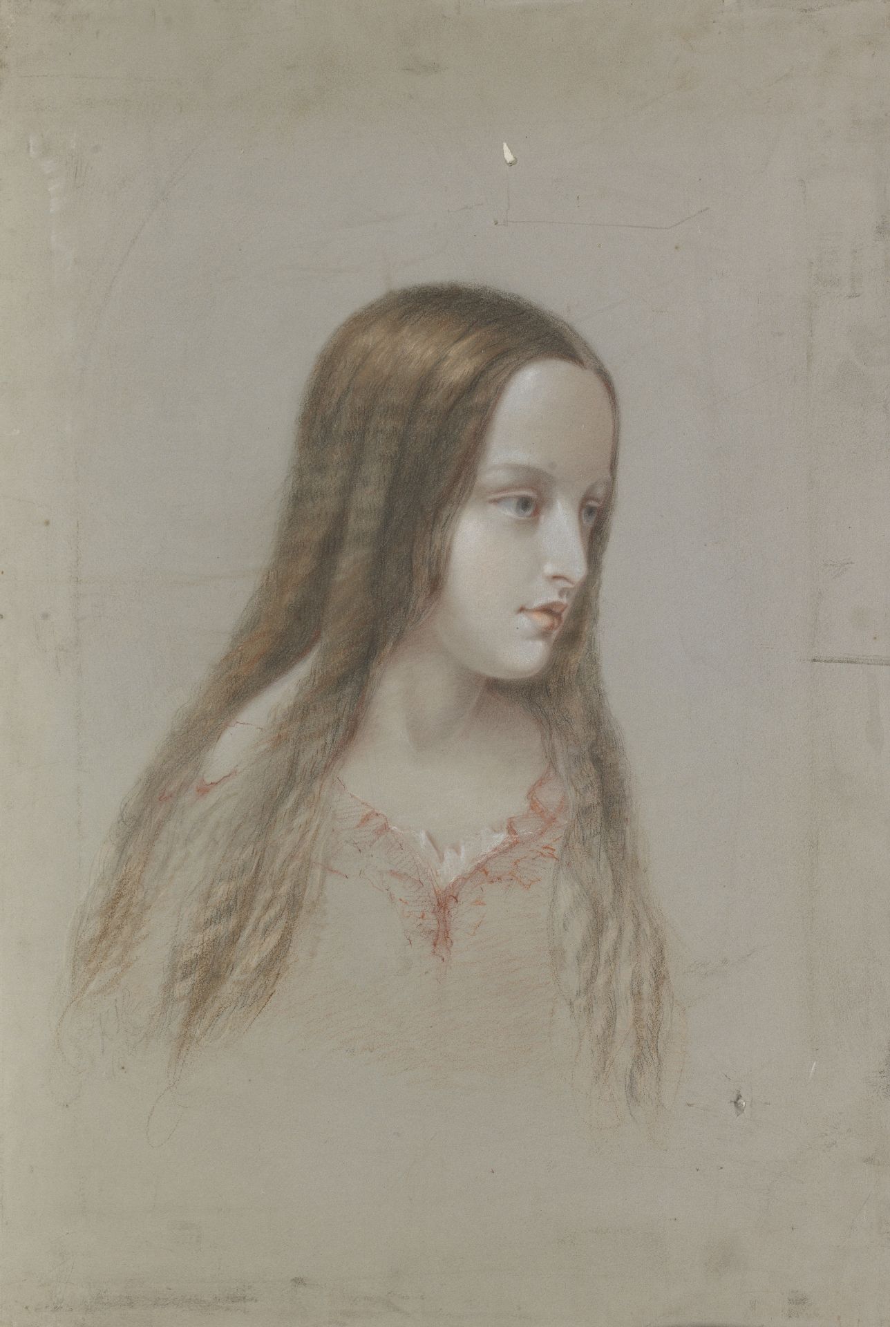 British school, 19th century Bust portrait of a girl (together with a similar pastel portrait of ...