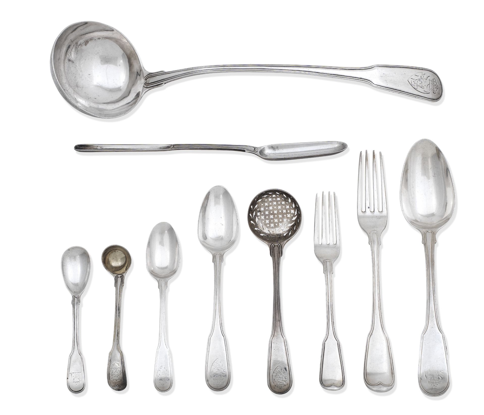 A quantity of George III fiddle and thread pattern flatware makers marks indistinct London 1784