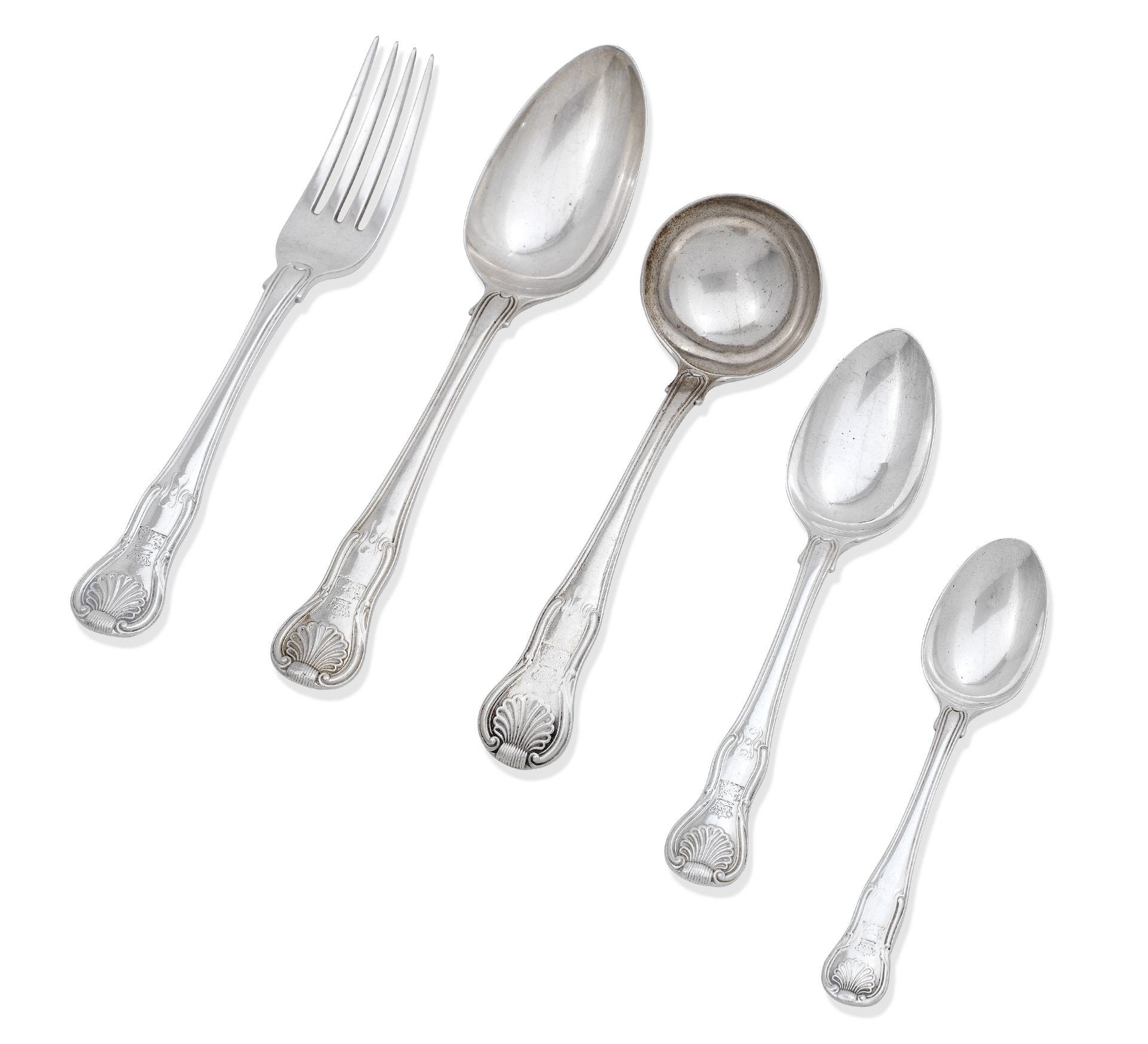 A part set of George IV King's hourglass pattern cutlery by Eley & Fearn, London 1821