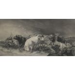 After Henry William Banks Davis, RA A large engraving of charging cattle (together with three sma...