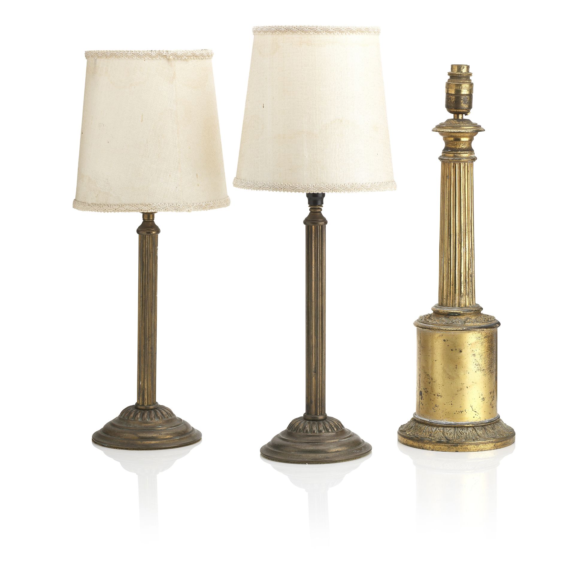 A Victorian gilt brass table lamp (3)