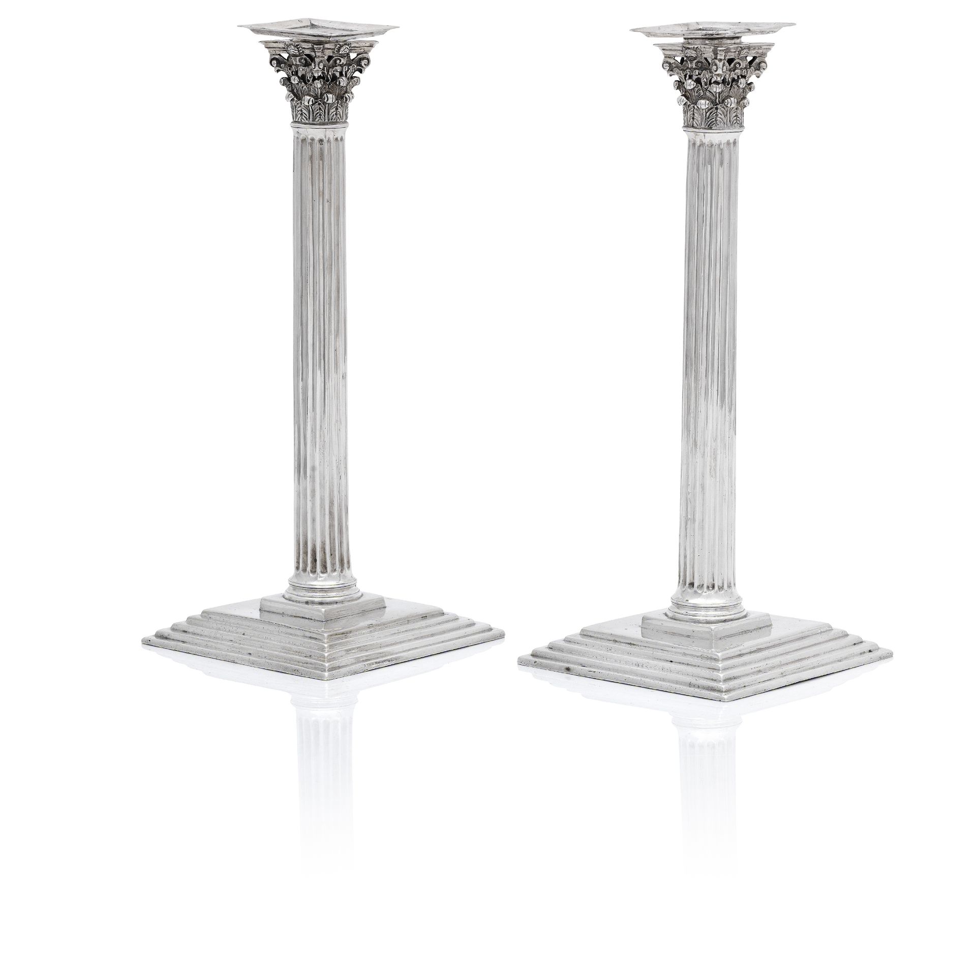 A pair of George III corinthian column silver candlesticks by Richard Rugg I London 1761 (2)