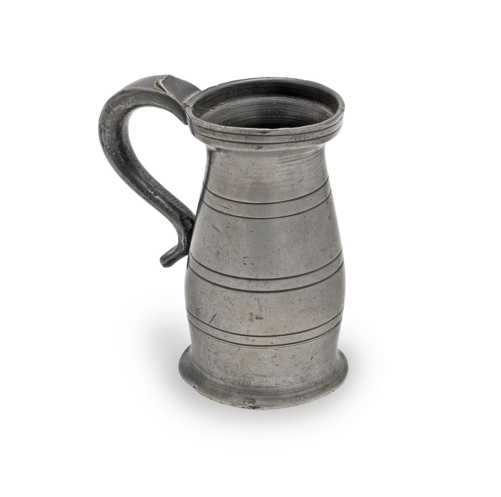 A George III pewter OEWS gill lidless baluster measure, Wigan, circa 1800