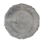 A George III pewter five lobed wavy-edged plate, circa 1800