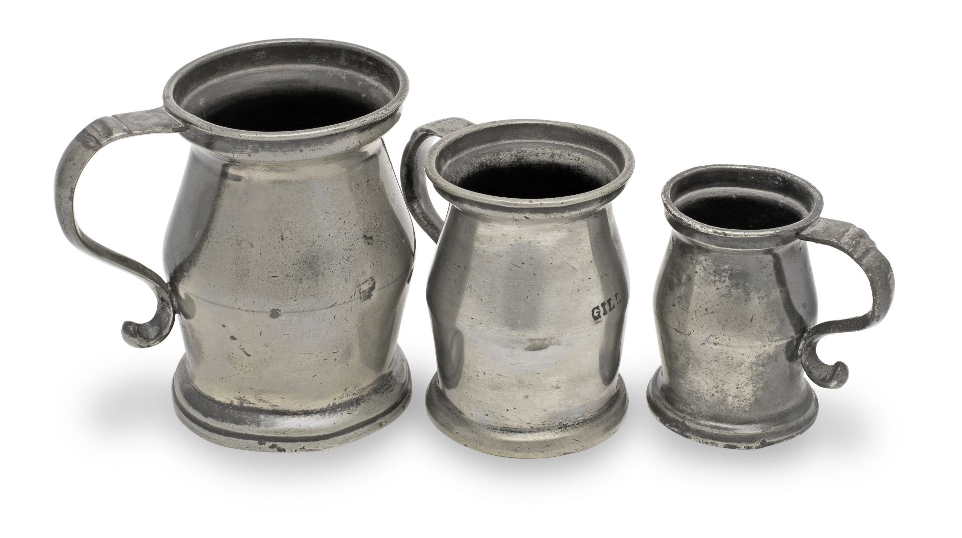 Three Imperial capacity lidless baluster measures, Bristol, circa 1826 (3)