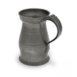 A George III pewter OEWS quart lidless baluster measure, Wigan, circa 1800