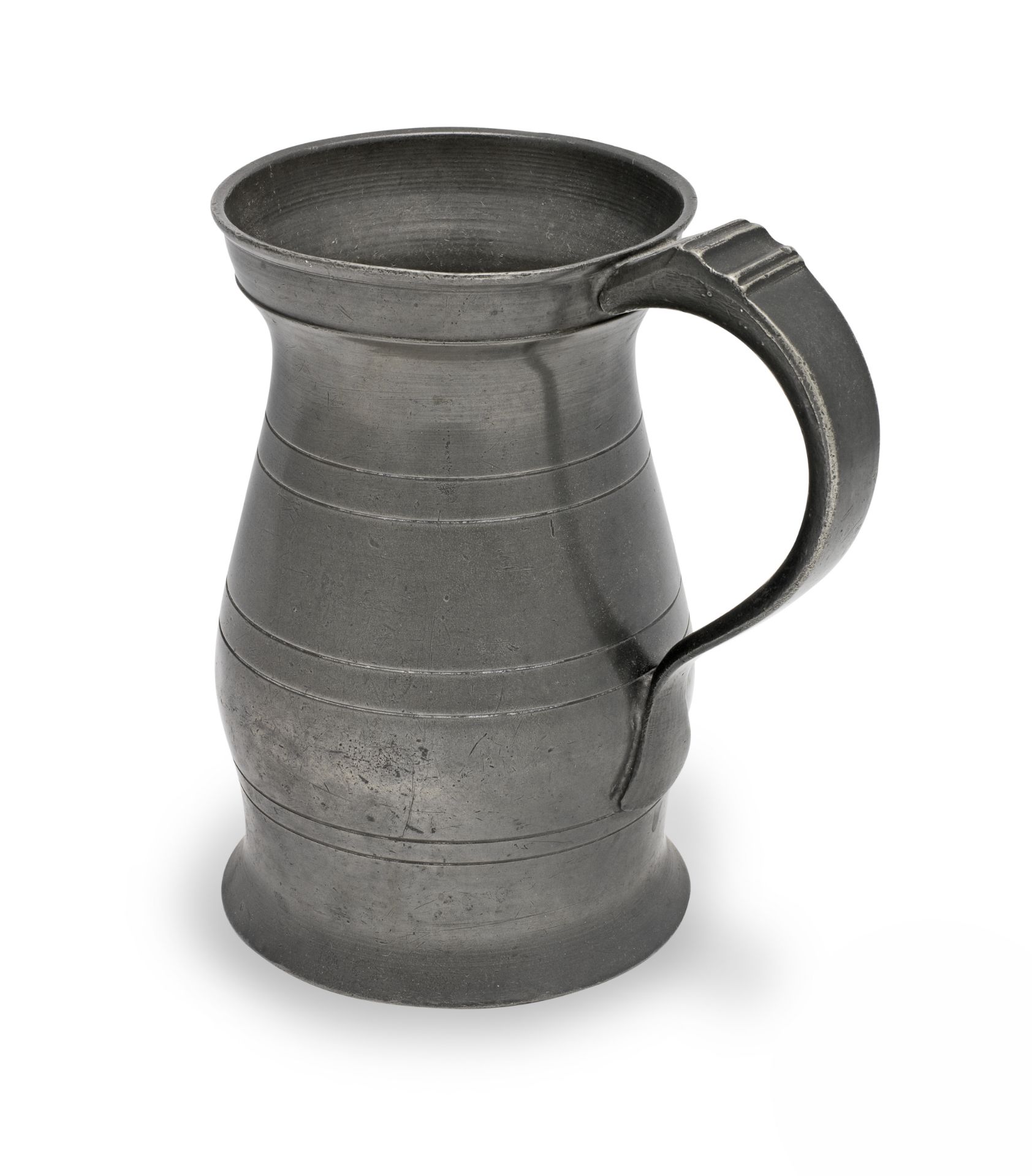 A George III pewter OEWS quart lidless baluster measure, Wigan, circa 1800