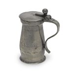 A fine George I pewter half-mutchkin ball and bar baluster measure, Wigan, circa 1720