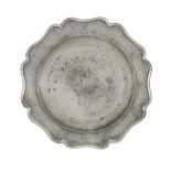 An uncommon George II pewter eight lobed wavy-edged plate, circa 1750
