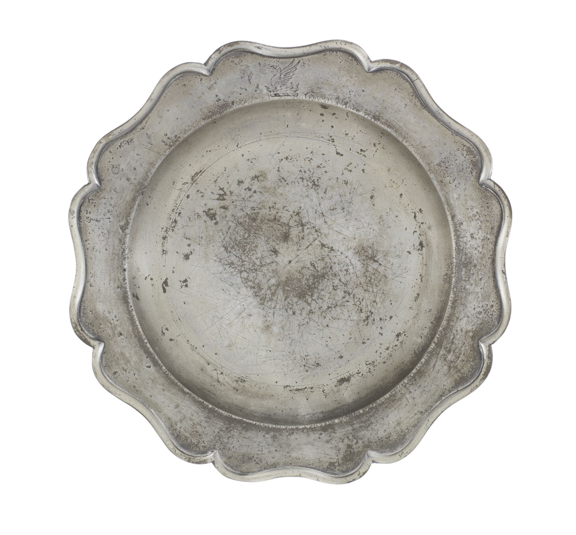 An uncommon George II pewter eight lobed wavy-edged plate, circa 1750