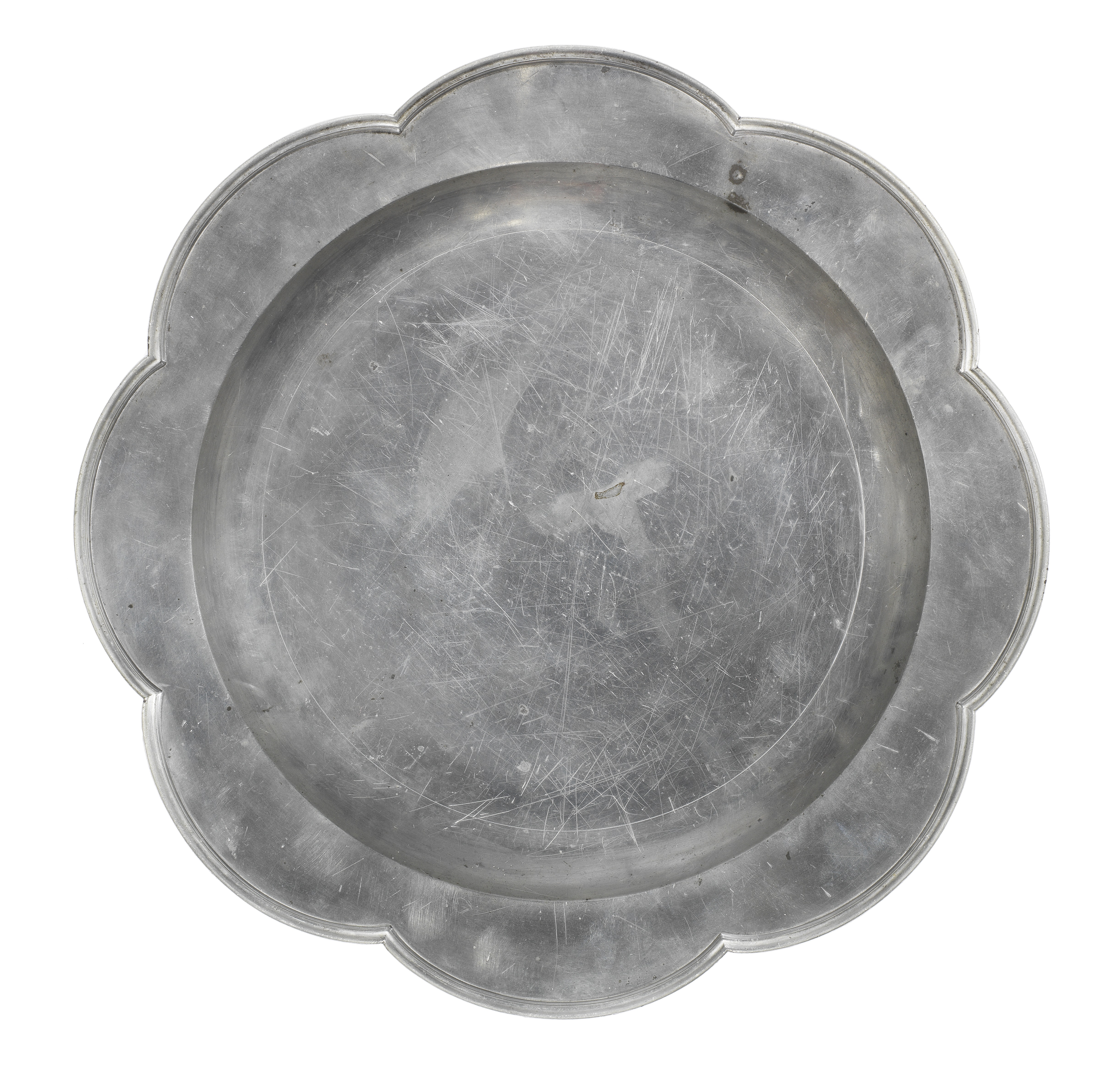 A rare and large George II pewter octafoil-edged dish, circa 1750