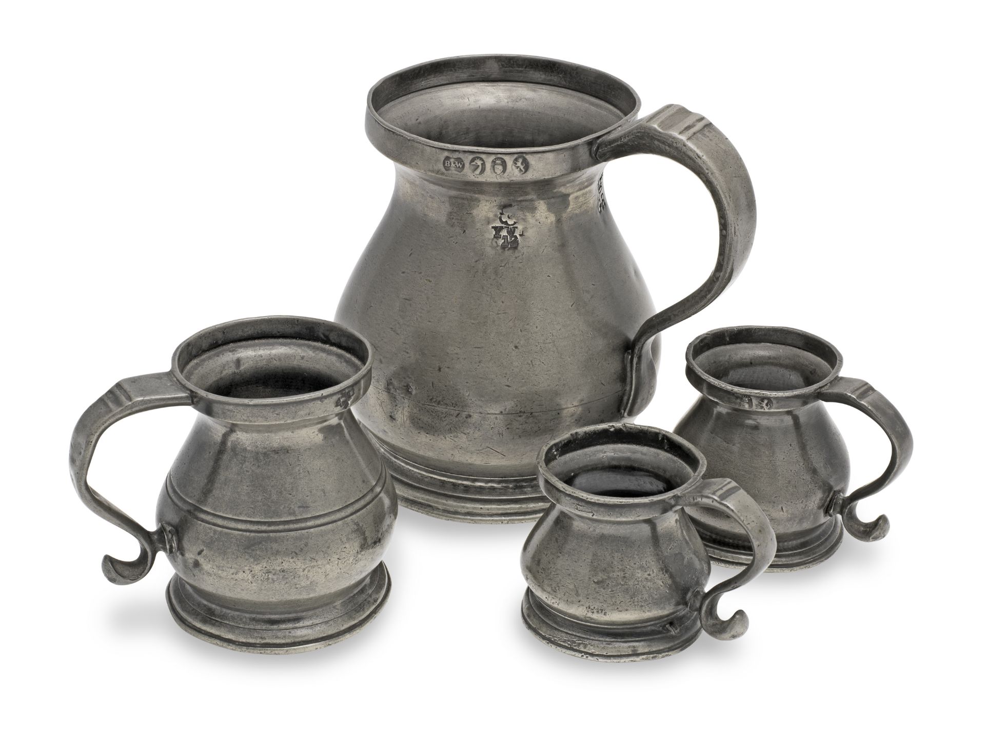 Four George VI pewter Imperial squat bulbous measures, Wigan, circa 1830 (4)