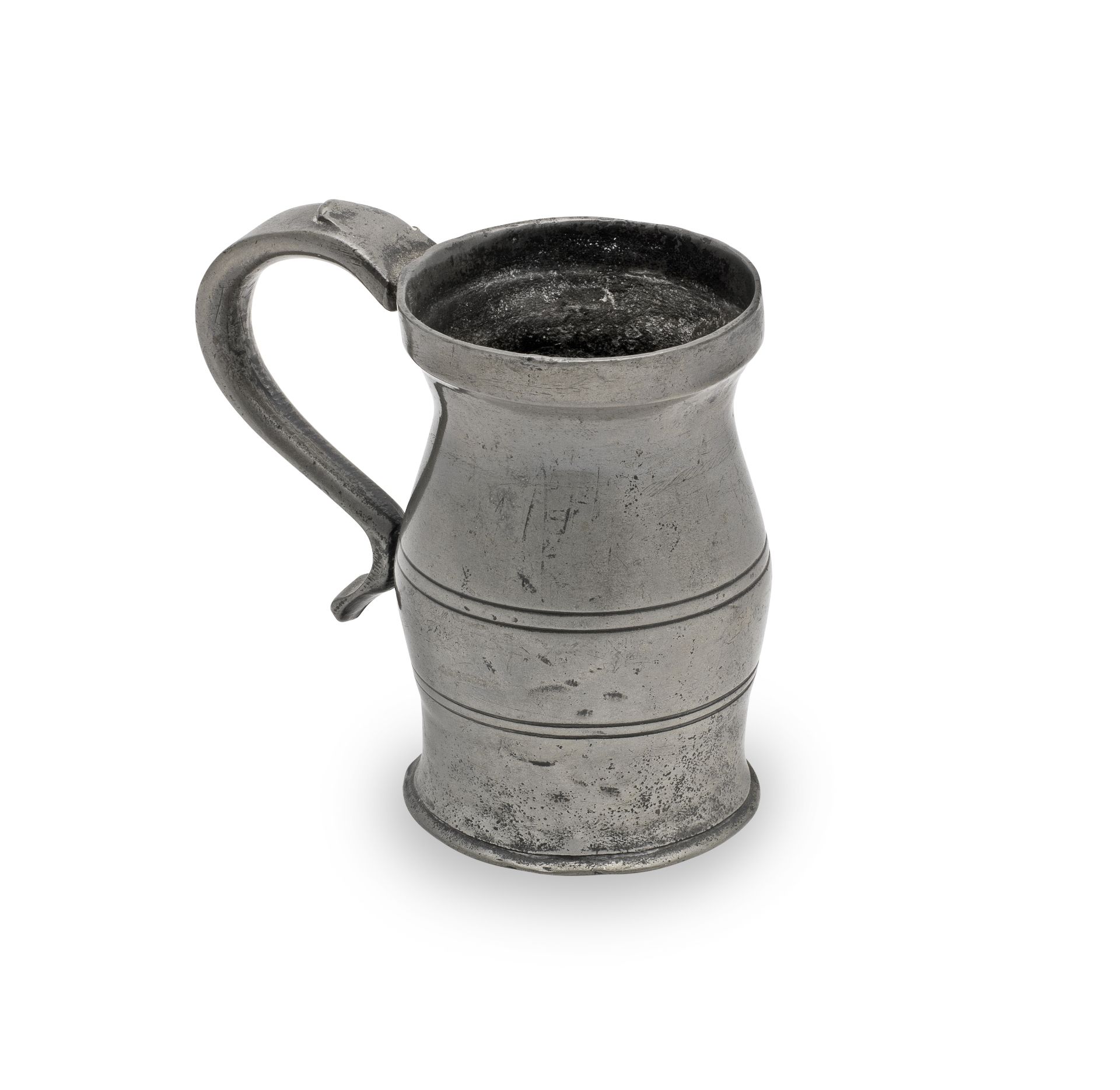 A George III pewter OEWS gill lidless baluster measure, Wigan, circa 1800