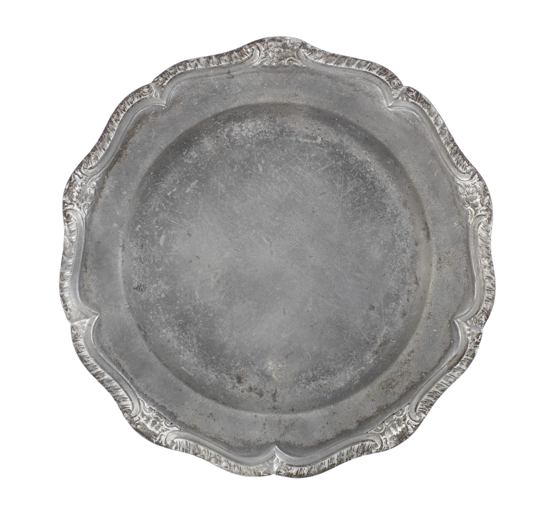 An uncommon George II pewter five lobed wavy edged plate, circa 1750