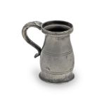 A George III pewter OEWS gill lidless baluster measure, Wigan, circa 1800