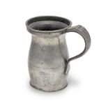 A George III pewter OEWS pint lidless baluster measure, Wigan, circa 1790