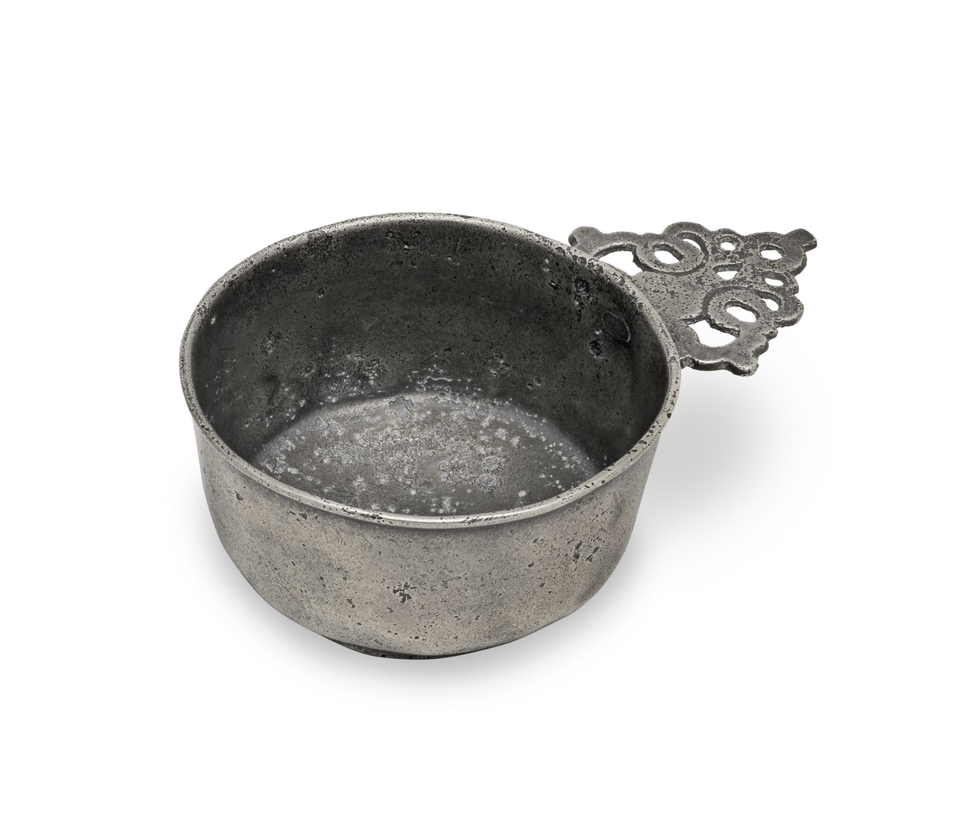 A Charles II pewter OEWS half-pint porringer, Wigan, circa 1680