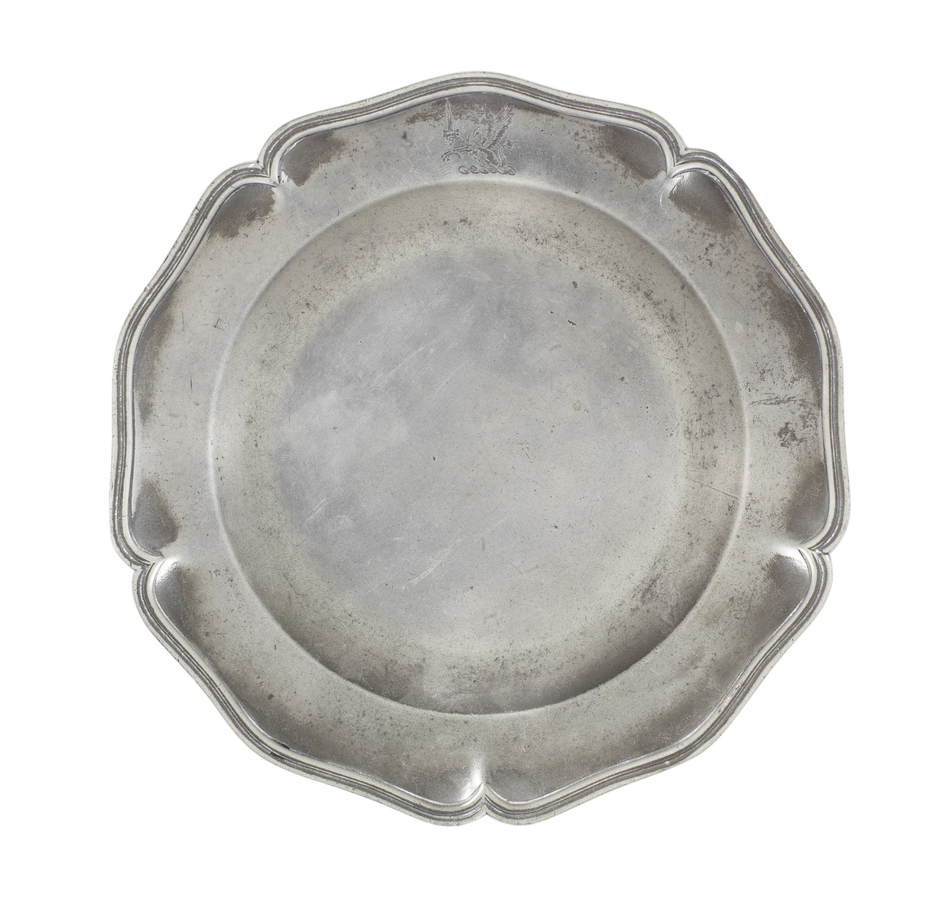 A George II pewter five lobed wavy edged Plate, circa 1755