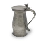 A George III pewter OEWS quart bud baluster measure, Wigan, circa 1780