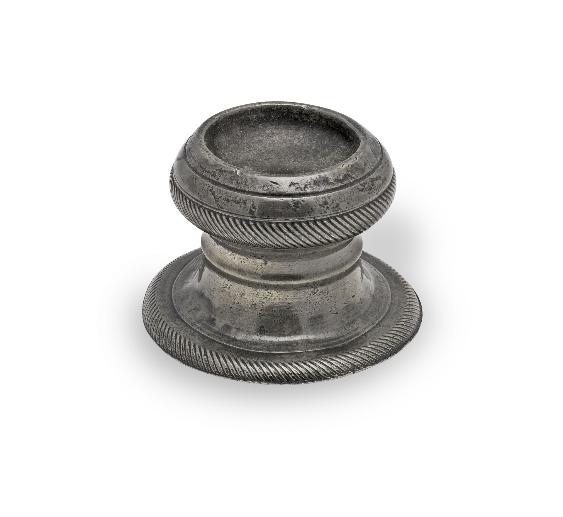 A good William & Mary pewter capstan salt, circa 1690