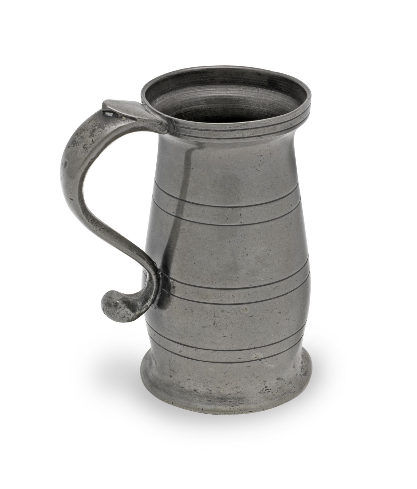 A good George III pewter OEWS half-pint lidless baluster measure, Wigan, circa 1790