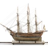 A fine Prisoner-of-War boxwood model of the first class ship of the line HMS Foudroyant, early 1...