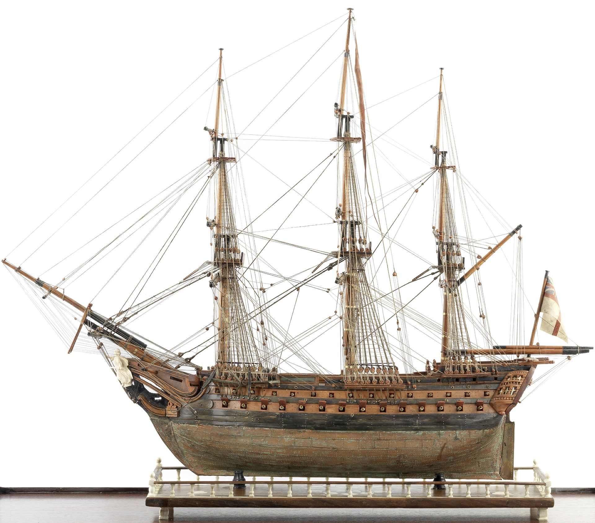 A fine Prisoner-of-War boxwood model of the first class ship of the line HMS Foudroyant, early 1...