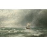 David James (British, 1853-1904) Sailing in stormy seas