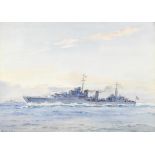 Frank Watson Wood (British, 1862-1953) 'H.M.S. Frobisher'; and 'H.M.S. Zulu' 24 x 35cm (9 1/2 x 1...