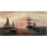 Adolphus Knell (British, active 1860-1890) A busy shipping scene at sunrise
