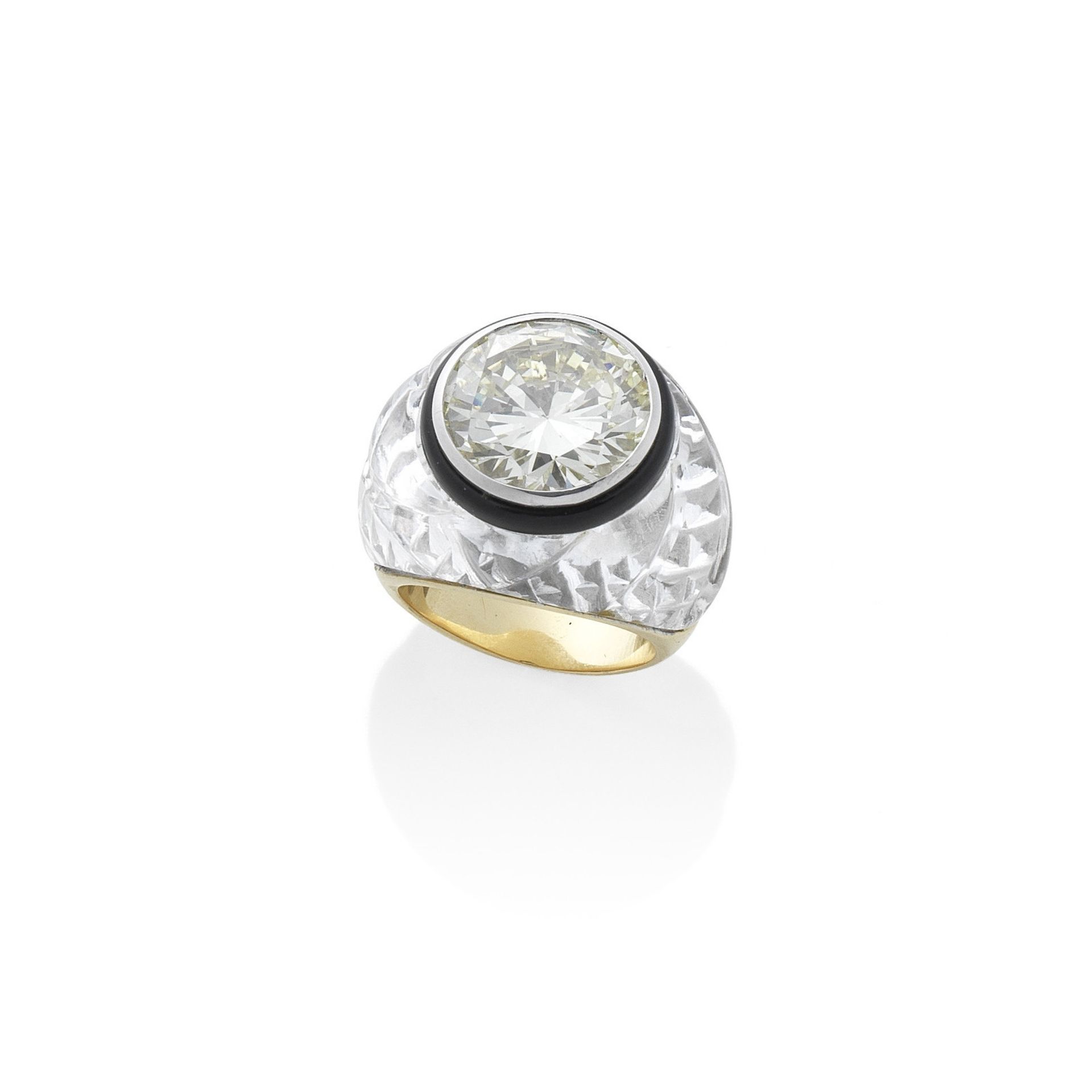 A DIAMOND, ROCK CRYSTAL AND ENAMEL DRESS RING