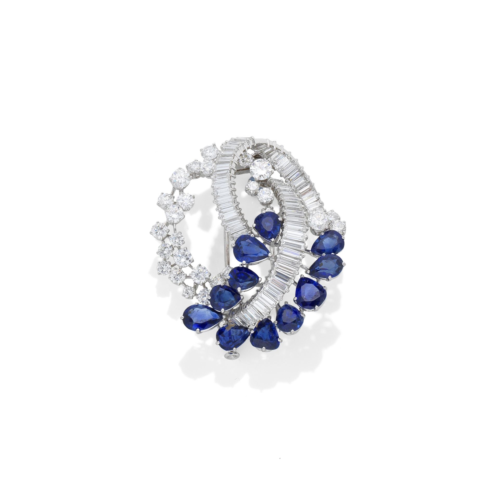 A SAPPHIRE AND DIAMOND BROOCH, BY ALDAO,