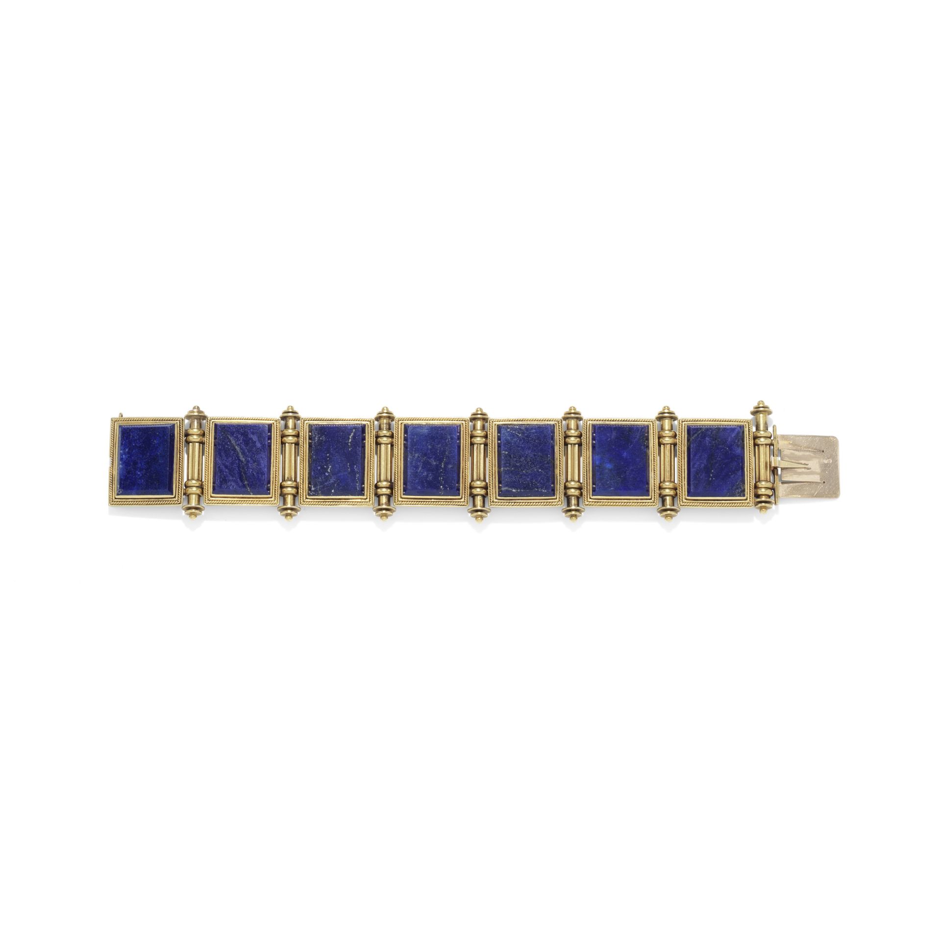 AN ARCHAEOLOGICAL REVIVAL GOLD AND LAPIS LAZULI BRACELET, FRENCH, CIRCA 1865