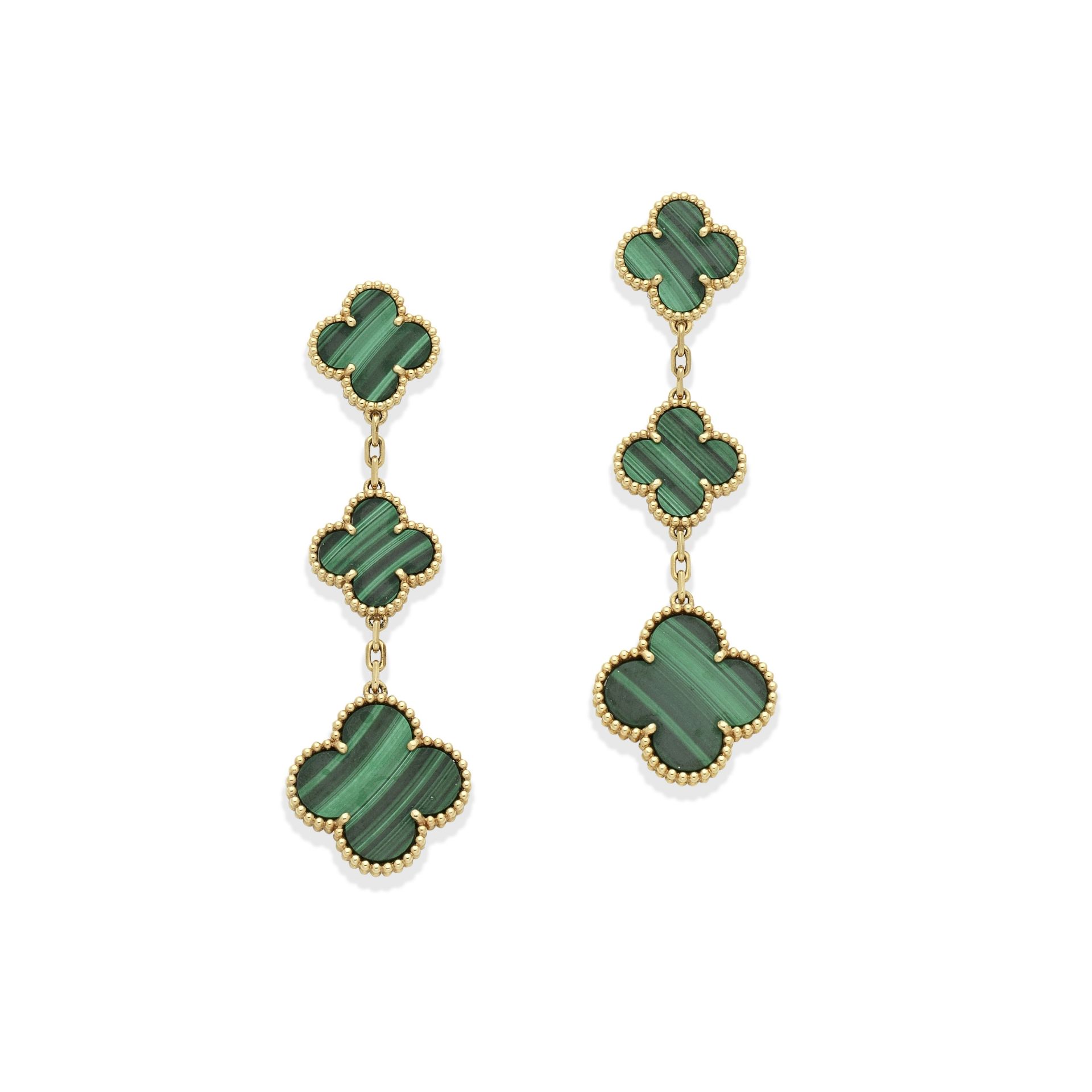 A PAIR OF MALACHITE 'MAGIC ALHAMBRA' PENDENT EARRINGS, BY VAN CLEEF & ARPELS