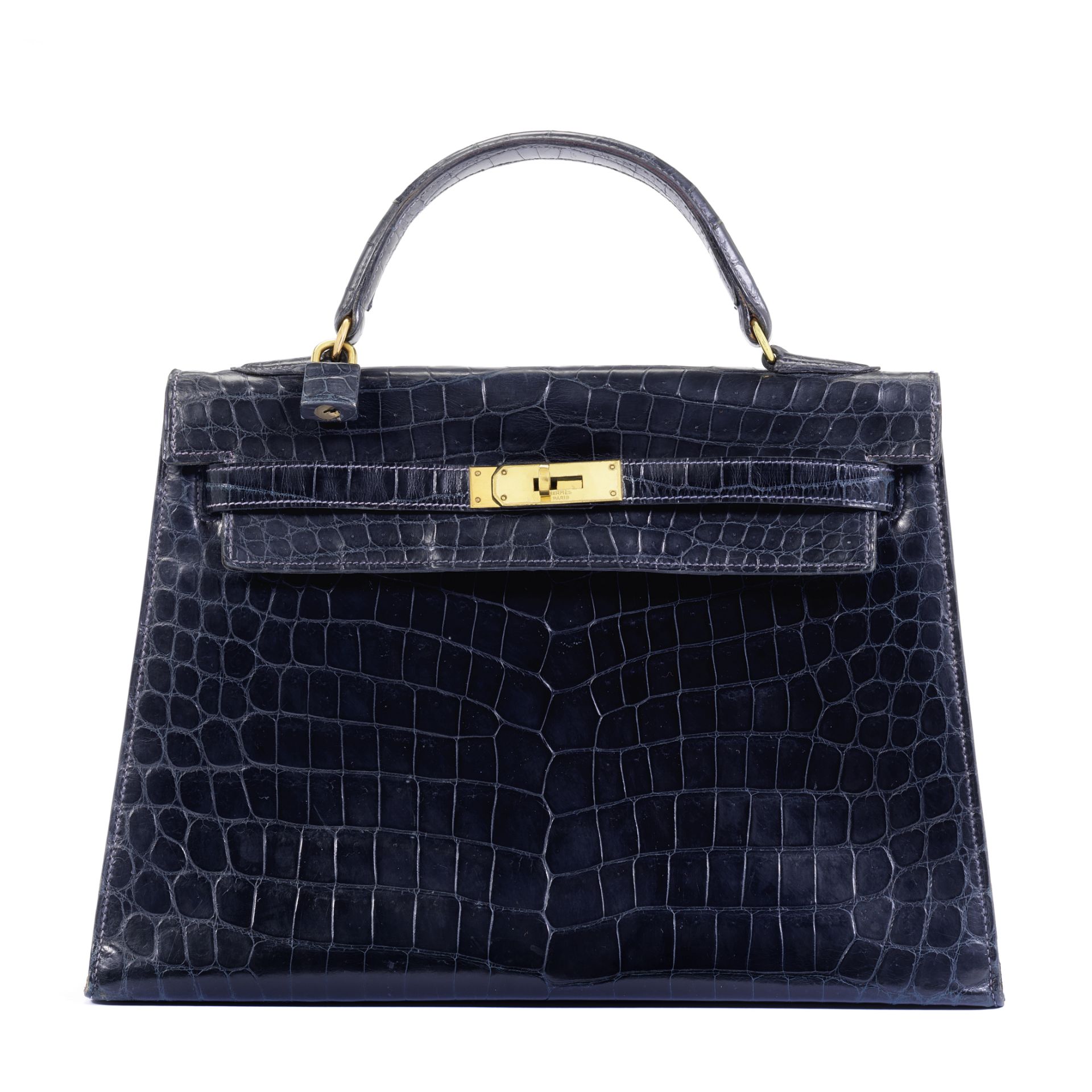 Midnight Blue Crocodile Kelly 32, Herm&#232;s, c. 1960, (Includes padlock, keys, cloche and dust ...