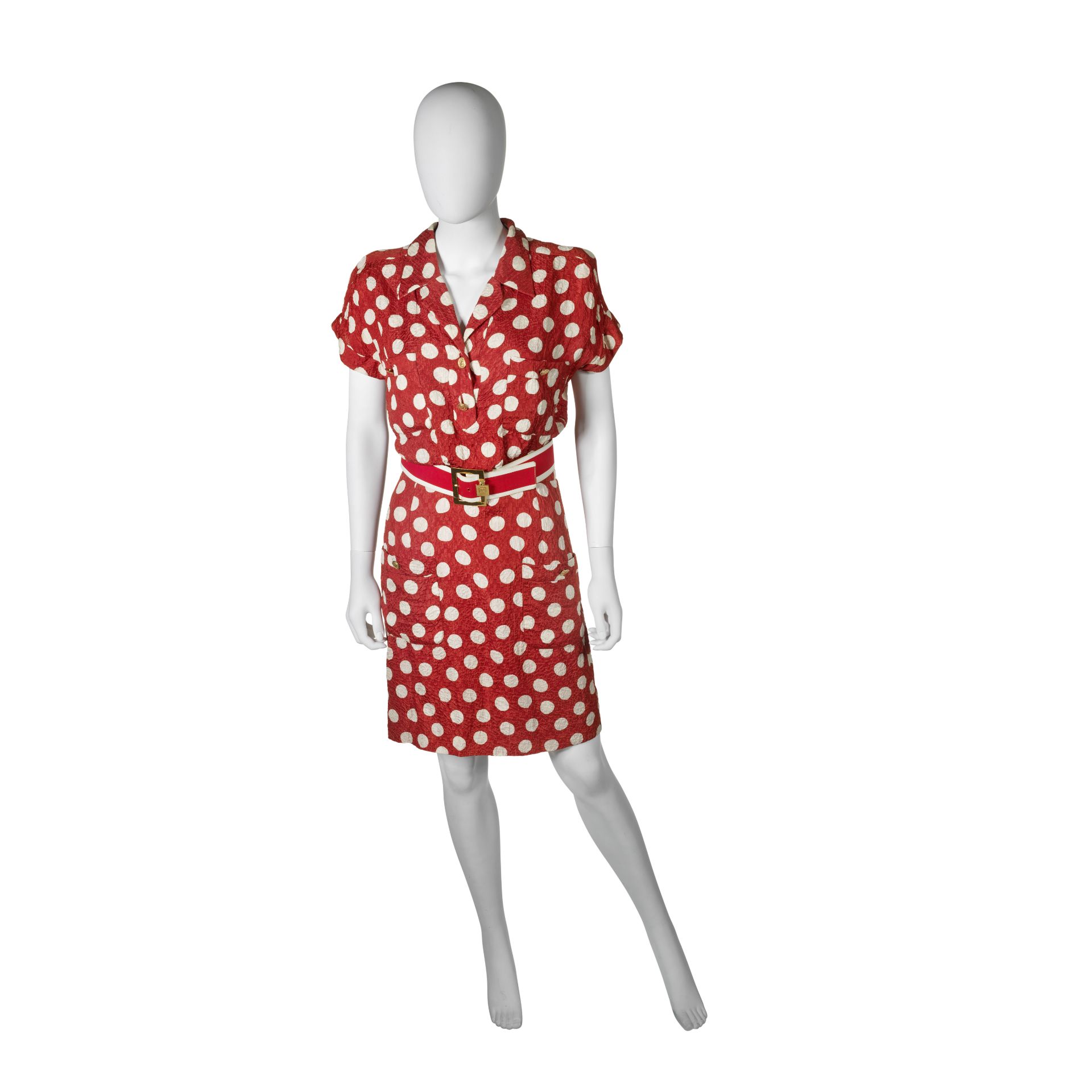 Red Polka Dot Silk Dress, Chanel, 1990s,